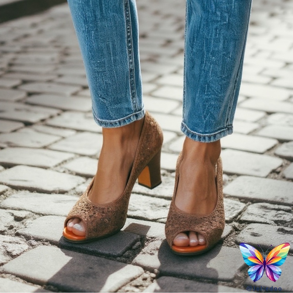 Chic Brown Peep-Toe Heels Size 7